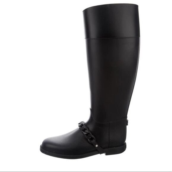Givenchy Eva Knee High Rubber Boots Black‎ Removable Chain Womens 8.5 Chunky - Picture 5 of 8
